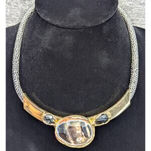 Agate Necklace, Gold-Tone, Thick Cord, Brown. Cut Agates, Bezel Set